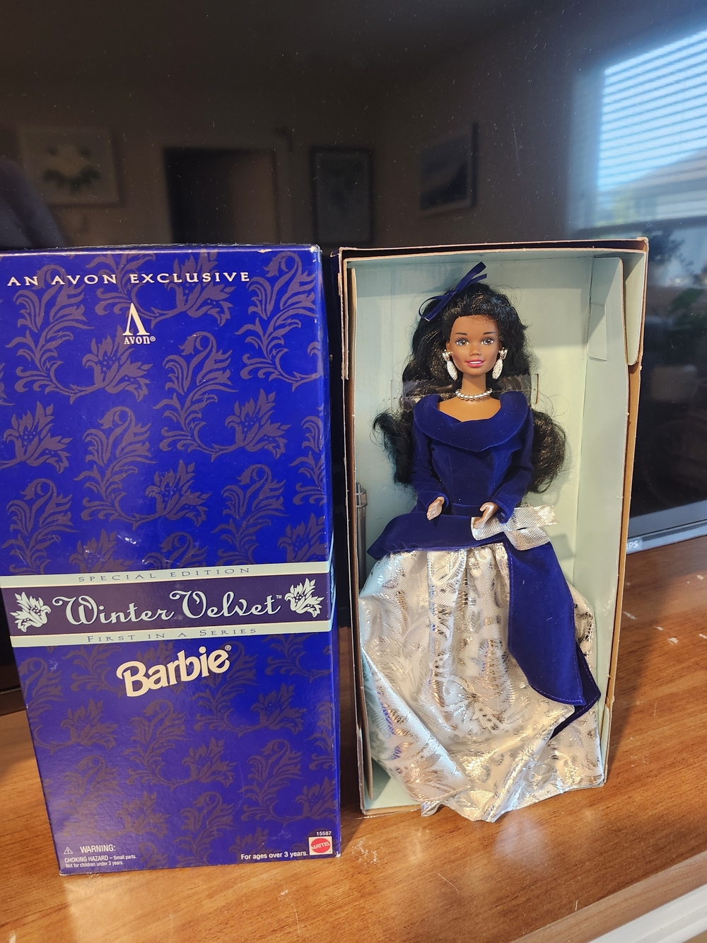 Barbie in Deep Blue Velvet Gown with Silver Skirt